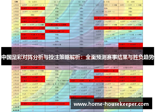 中国足彩对阵分析与投注策略解析：全面预测赛事结果与胜负趋势