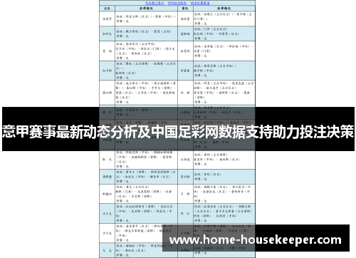 意甲赛事最新动态分析及中国足彩网数据支持助力投注决策